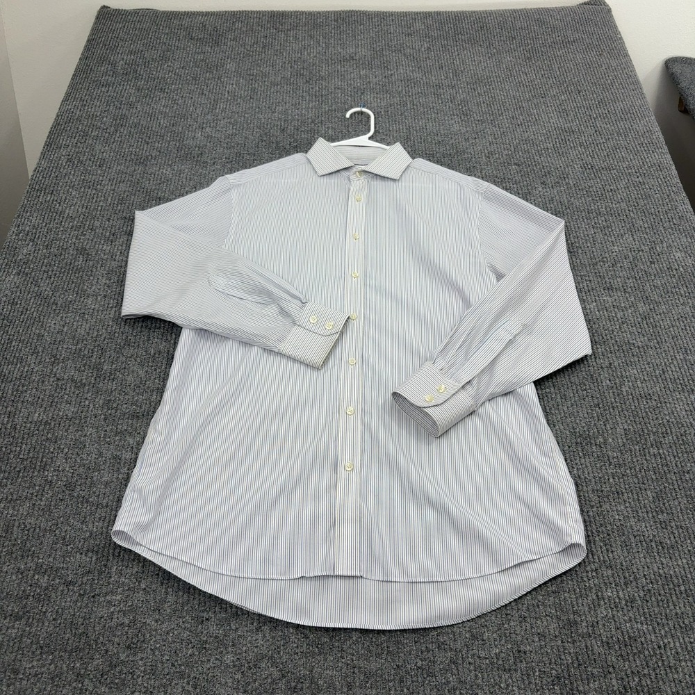 Charles Tyrwhitt Button Down Shirt Men 16.5 Blue Cotton Striped Non Iron Classic